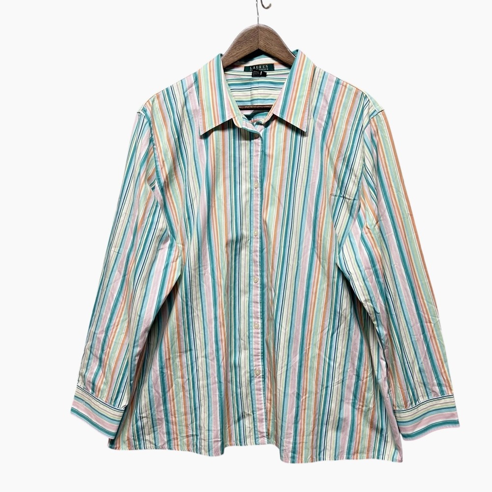 Lauren Ralph Lauren‎ Rainbow Striped Full Button Up Shirt 3X Long Sleeve Classic
